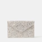 Floral Embellished Envelope Clutch Bag – Silver