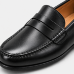 Mens Black Genuine Leather Penny Loafers – Slip-On Business Dress Wedding Office Shoes - Image 3