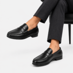 Mens Black Genuine Leather Penny Loafers – Slip-On Business Dress Wedding Office Shoes - Image 7