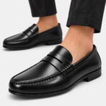 Mens Black Genuine Leather Penny Loafers – Slip-On Business Dress Wedding Office Shoes - Image 9