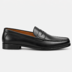 Mens Black Genuine Leather Penny Loafers – Slip-On Business Dress Wedding Office Shoes - Image 2