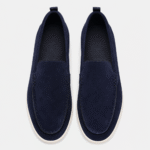 Men's Suede Leather Loafers – Blue Classic Formal Wedding Dress Shoes - Image 3