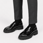 Mens Black Penny Loafers – Thick Sole Slip-On Formal Party Dress Shoes - Image 8
