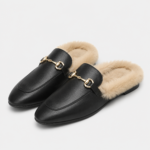 Womens Black Velvet Fur-Lined Loafers – Warm Plush Flat Casual Winter Shoes - Image 4