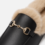 Womens Black Velvet Fur-Lined Loafers – Warm Plush Flat Casual Winter Shoes - Image 3