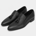Mens Black Handcrafted Full-Grain Leather Tassel Loafers – Elegant Casual Slip-On Shoes - Image 2