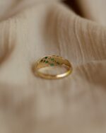 Zinnia 1973 Vintage 18ct Gold Emerald & Diamond Ten Stone Ring - Image 5