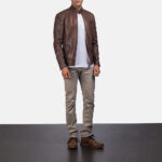 Dean Brown Leather Biker Jacket - Image 3