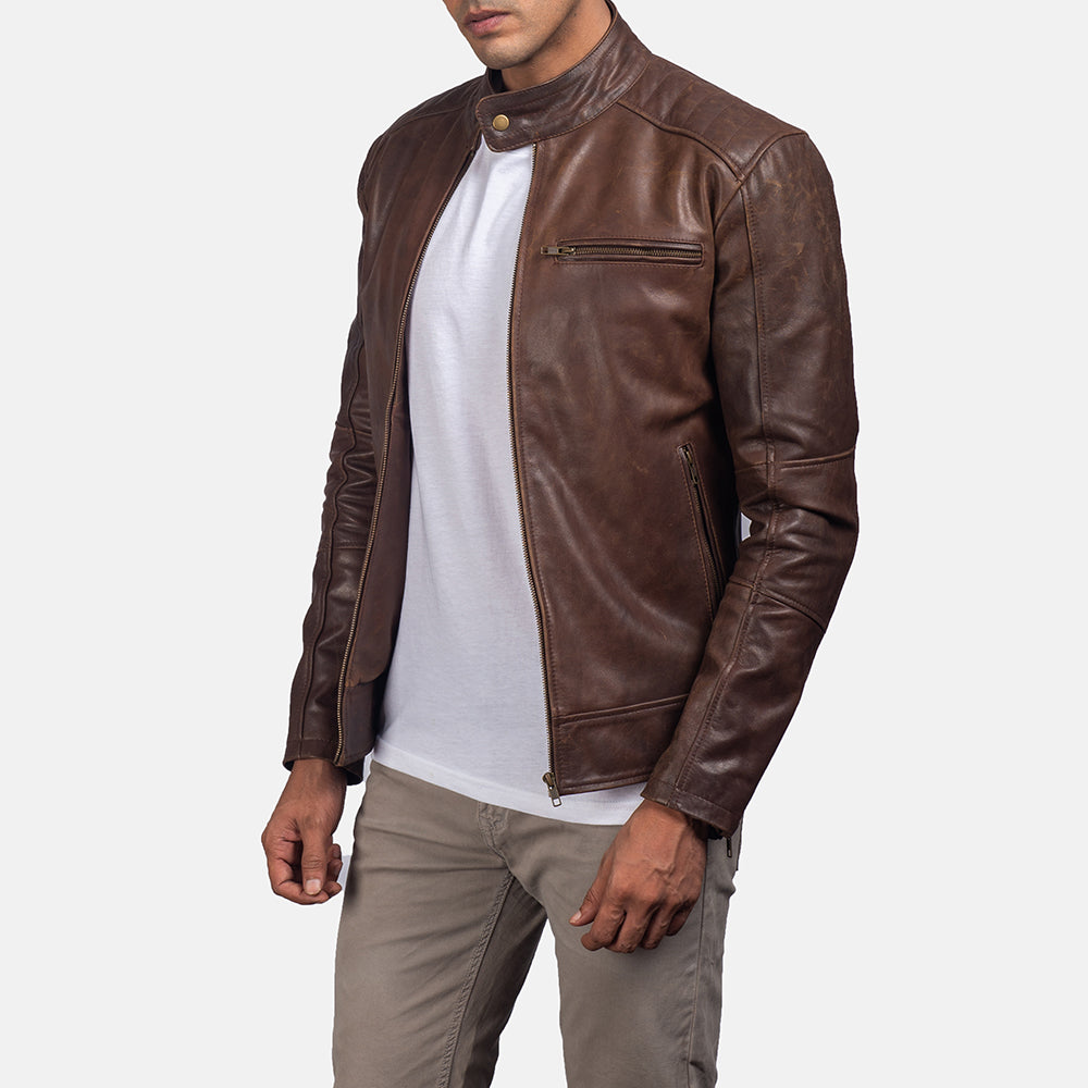 Dean Brown Leather Biker Jacket - Image 2