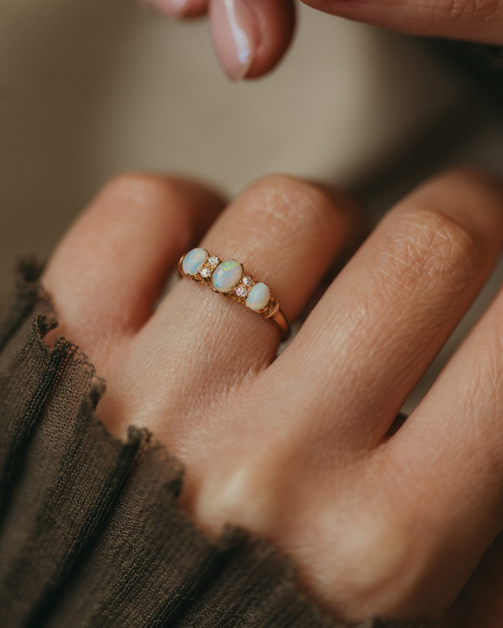 Untitled_Session_10219.jpg Yvonne Antique 18ct Gold Opal & Diamond Seven Stone Ring - Image 1