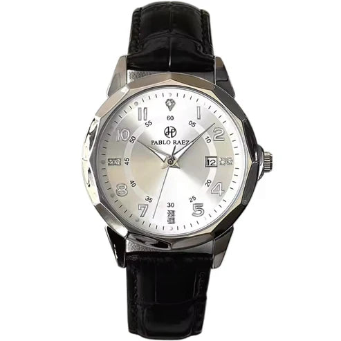 amalfi-01-front.jpg Amalfi Diamond Cut Watch — 42mm Steel & Black Leather - Image 1