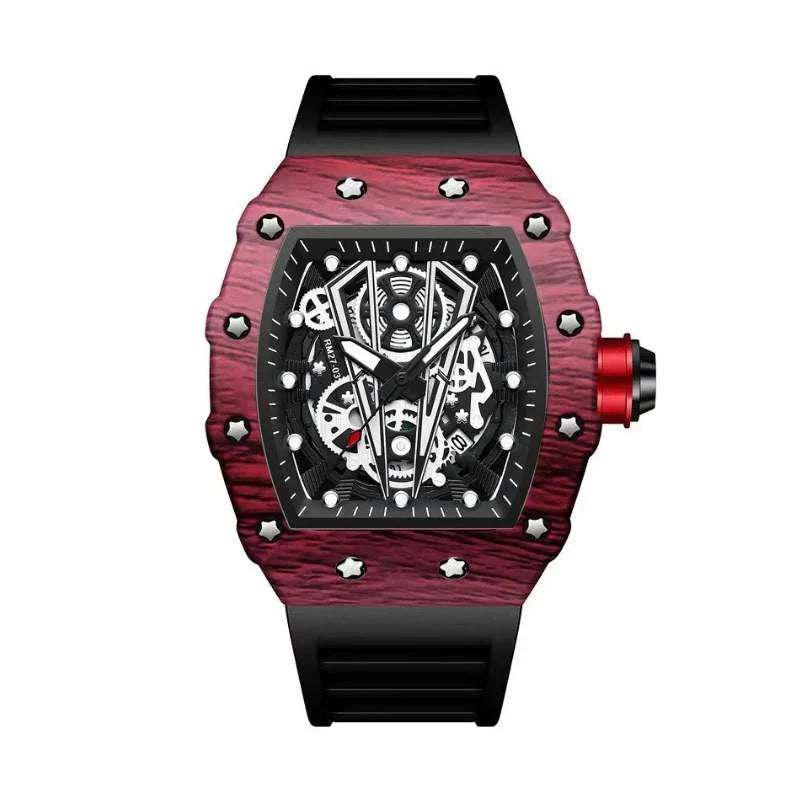helix-01-front.jpg Helix Skeleton Tonneau Watch — Steel & Rubber - Image 1