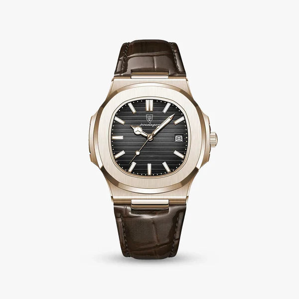 laurent-01-front.jpg Laurent Dress Watch — 40mm Brushed Steel & Leather - Image 1