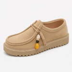 Mens Beige Suede Leather Platform Loafers – Designer Comfortable Casual Slip-On Shoes