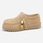 Mens Beige Suede Leather Platform Loafers – Designer Comfortable Casual Slip-On Shoes - Image 2