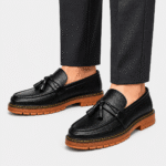 Mens Black Handmade Leather Loafers – British Retro Round Toe Fringe Slip-On Shoes - Image 7