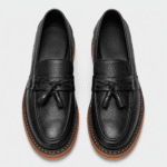 Mens Black Handmade Leather Loafers – British Retro Round Toe Fringe Slip-On Shoes - Image 5