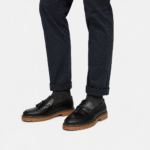 Mens Black Handmade Leather Loafers – British Retro Round Toe Fringe Slip-On Shoes - Image 9