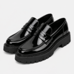 Mens Black Penny Loafers – Thick Sole Slip-On Formal Party Dress Shoes - Image 2