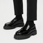 Mens Black Penny Loafers – Thick Sole Slip-On Formal Party Dress Shoes - Image 6