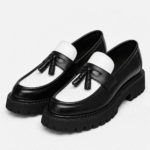 Mens Tassel Loafers – Black & White Leather British Style Slip-On Dress Shoes - Image 11