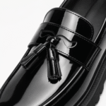 Mens Tassel Loafers – Black & White Leather British Style Slip-On Dress Shoes - Image 3
