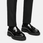 Mens Tassel Loafers – Black & White Leather British Style Slip-On Dress Shoes - Image 7