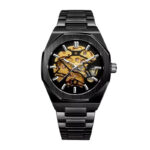 Octagonal Automatic Skeleton Watch — Integrated Steel Bracelet - Image 2