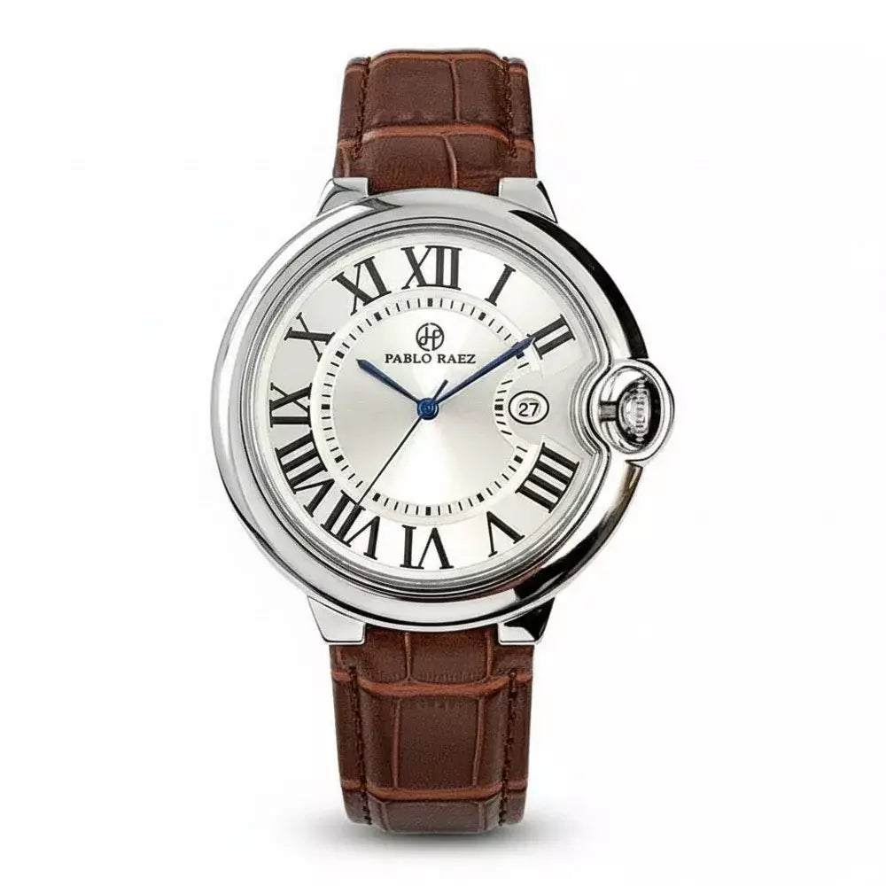 siena-brown-front.jpg Siena Roman Dial Watch — 42mm Domed Steel - Image 1